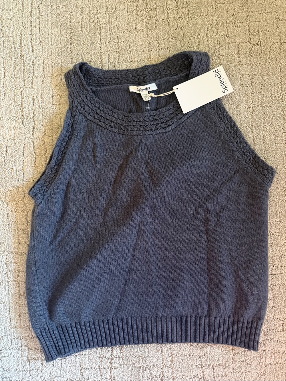 Splendid Navy Braided Trim Knit Tank Top